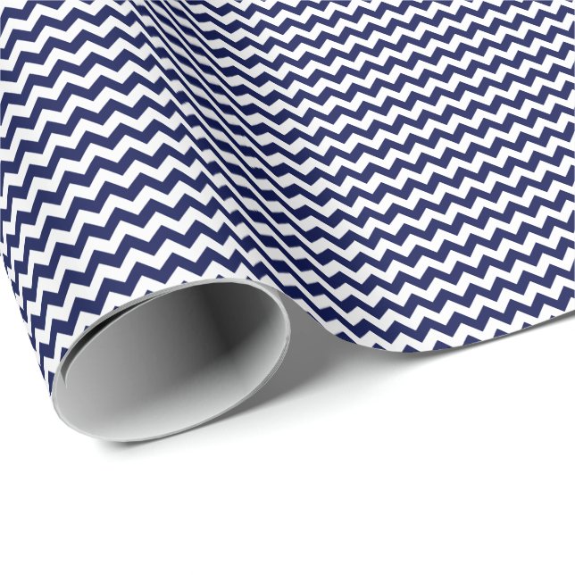 Navy Blue und White Small Zickzack Wrapping Paper Geschenkpapier (Rolleneckpunkt)