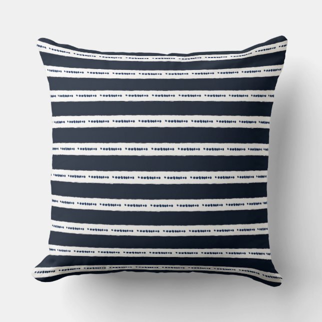 Navy Blue und White Stripes Throw Kissen (Vorderseite)