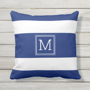 Navy Blue und White Strips einfache Monogramm Cust Kissen