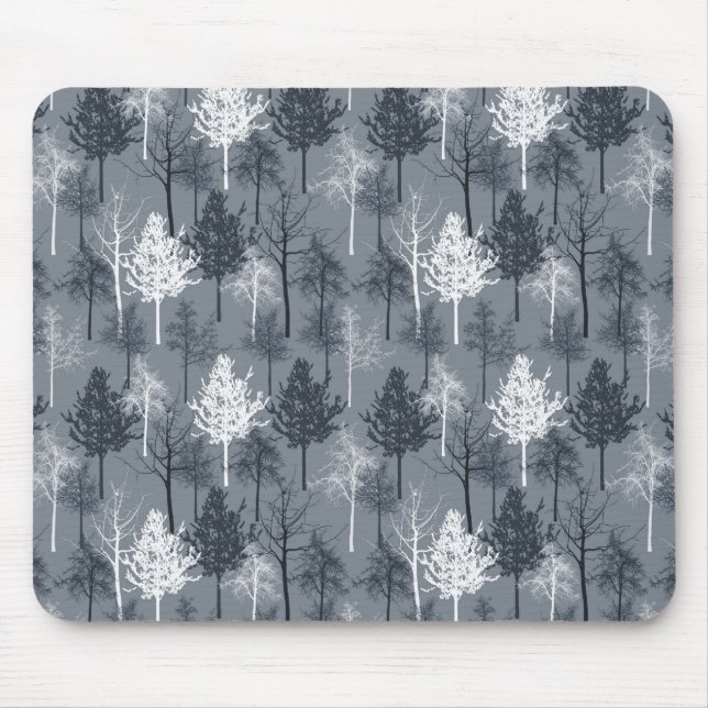 Navy Blue und White Trees Mousepad (Vorne)