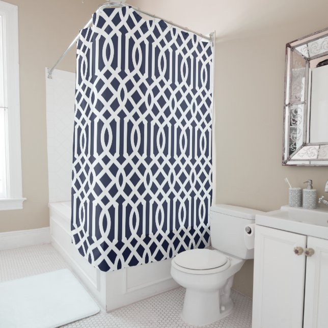 Navy Blue und White Trellis | Editierbare Farben Duschvorhang (Beispiel)