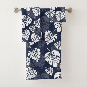 Navy Blue und White Tropical Folies   Floral Badhandtuch Set