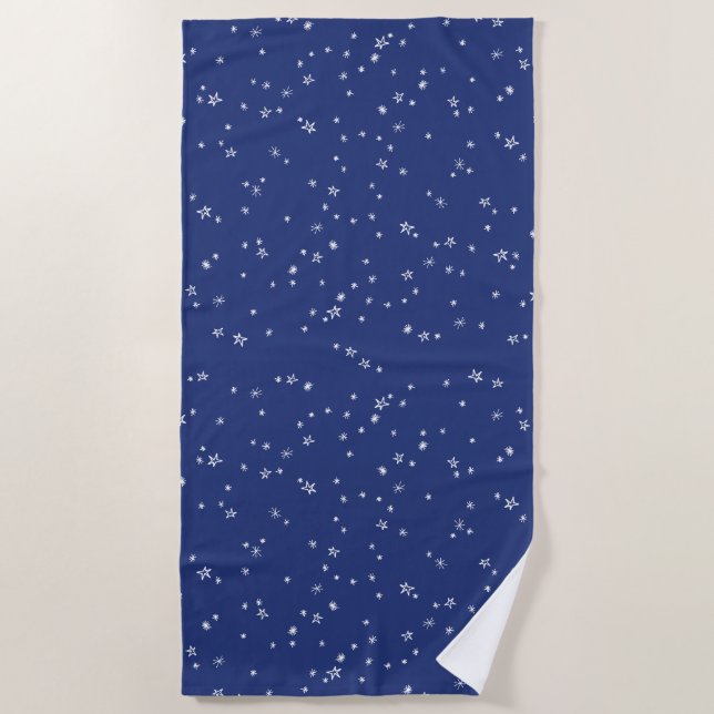 Navy Blue und White Twinkle Little Stars Strandtuch (Vorderseite)