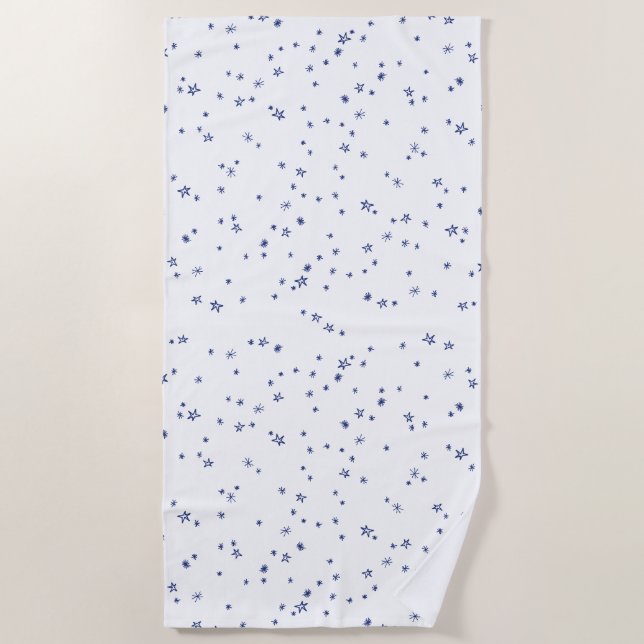 Navy Blue und White Twinkle Little Stars Strandtuch (Vorderseite)