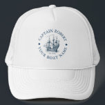 Navy Blue und White Vintag Nautical Boote Truckerkappe<br><div class="desc">Elegante Seeblau-Weiß-Vintage nautische Bootsbildern mit anpassbarem Text.</div>