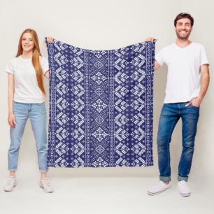 Navy Blue und White Winter Fair Isle Weihnachten Fleecedecke