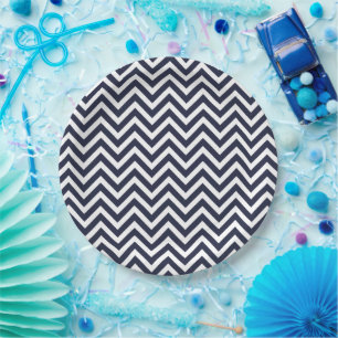 Navy Blue und White Zickzack Pappteller