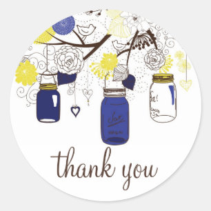 Navy Blue und Yellow Mason Jars Danke Sticker