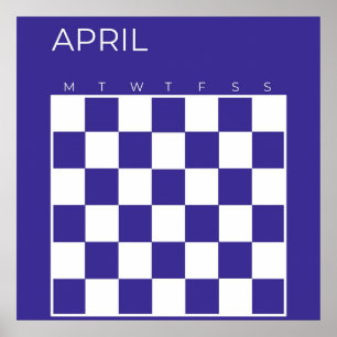 Navy Blue Undated Checked April Monthly Calendar Poster