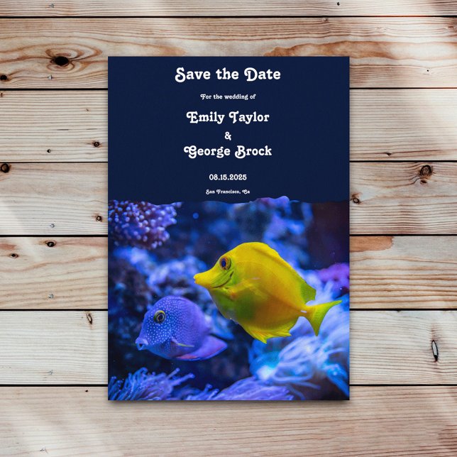 Navy Blue Underwater Sea Fish Coastal wedding Save The Date (Von Creator hochgeladen)
