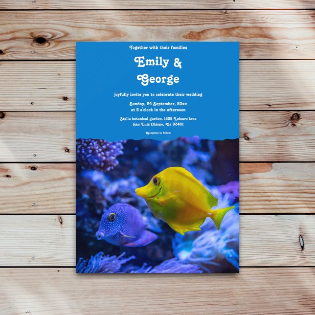 Navy Blue Underwater Sea Fish Nautical wedding Einladung (Von Creator hochgeladen)