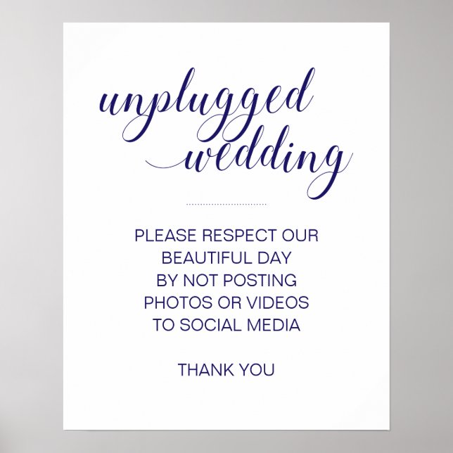 Navy Blue Unplugged Wedding No Social Media Sign Poster (Vorne)