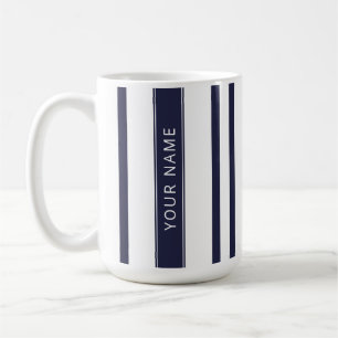 Navy Blue Vertikale Streifen mit Ihrem Namen Tasse