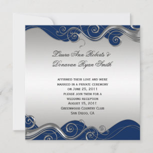 Navy Blue Verziert Silver Wirbel Post Wedding Cele Einladung