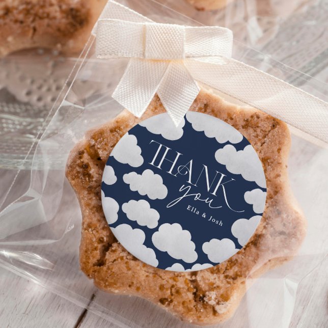 Navy Blue Vielen Dank Cloud Nine Modern Minimal Runder Aufkleber (Von Creator hochgeladen)