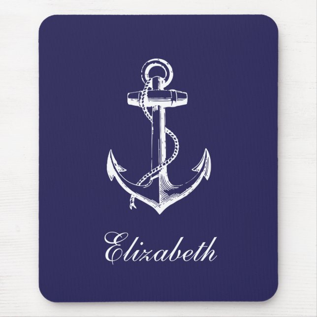 Navy Blue Vintag Anchor Custom Monogram Mousepad (Vorne)