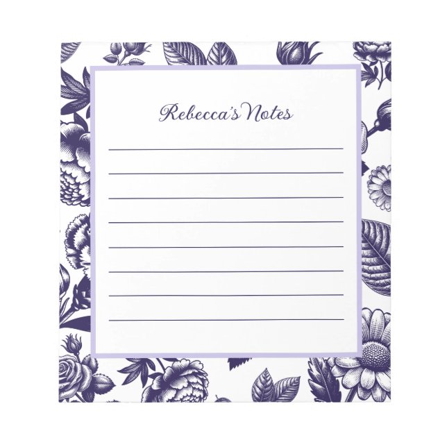 Navy Blue Vintag Floral Notepad Notizblock (Vorderseite)
