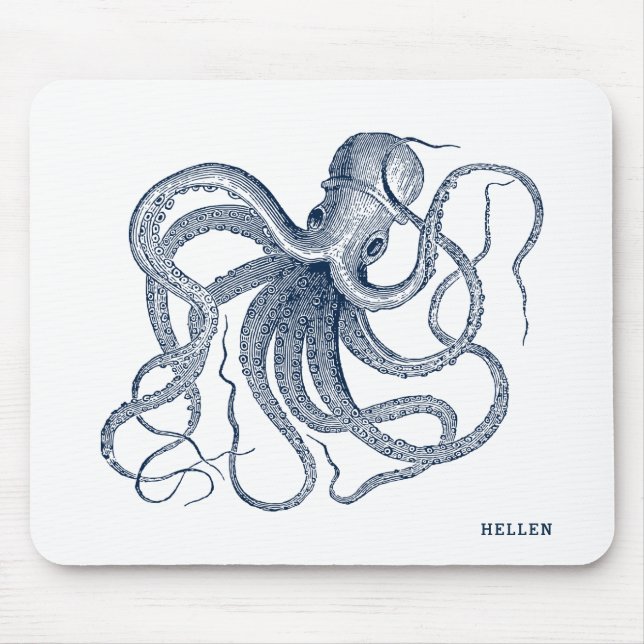 Navy-Blue-Vintag-Oktopus Mousepad (Vorne)