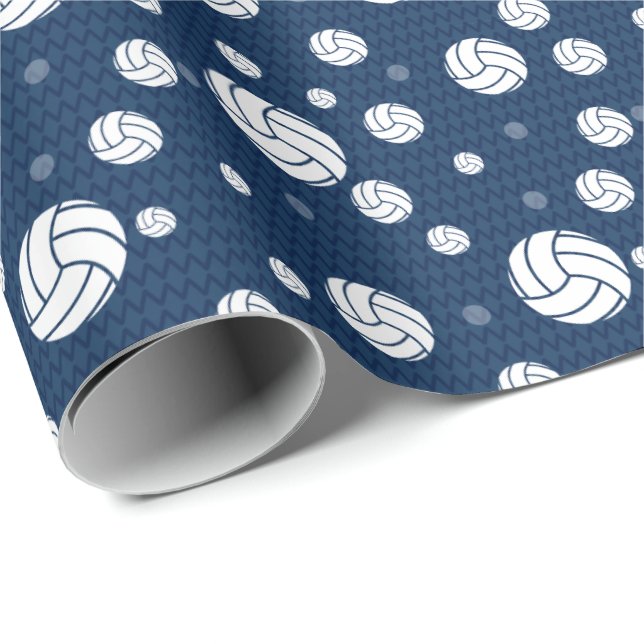 Navy Blue Volleyball Zickzack Gemustert Geschenkpapier (Rolleneckpunkt)