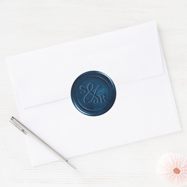 Navy Blue Wachs Siegel Aufkleber mit Initialen (Umschlag)