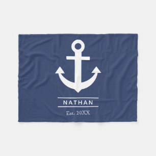 Navy Blue Washanton Custom Monogram Name Fleecedecke