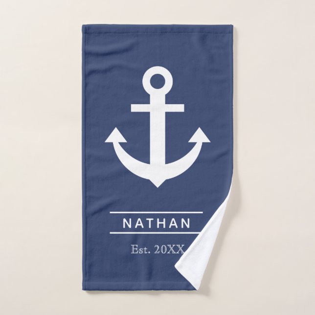 Navy Blue Washanton Custom Monogram Name Handtuch (Handtuch)