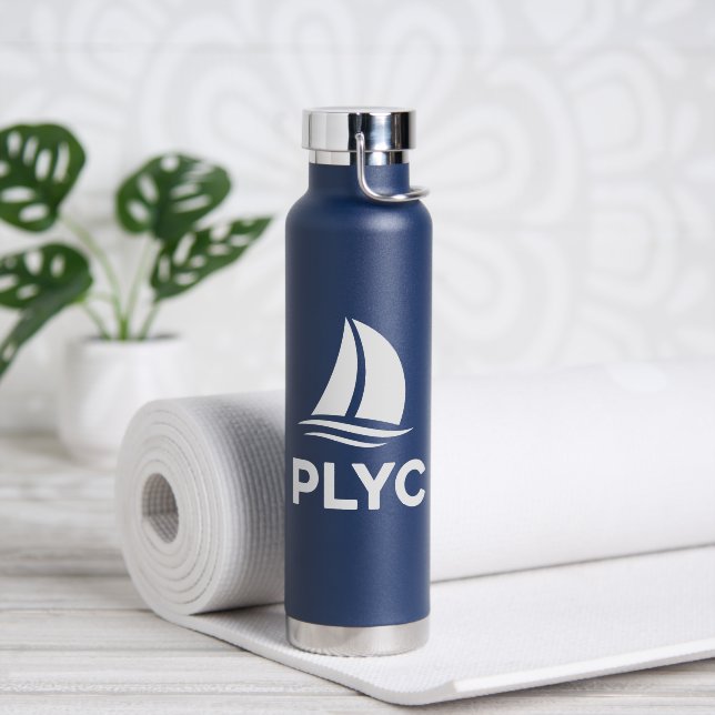 Navy Blue Water Bottle with PLYC Logo  Trinkflasche (Yoga (gedreht))