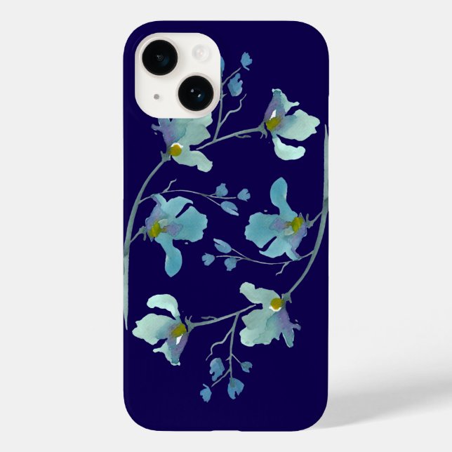 Navy Blue Watercolor Blossom Case-Mate iPhone Hülle (Rückseite)