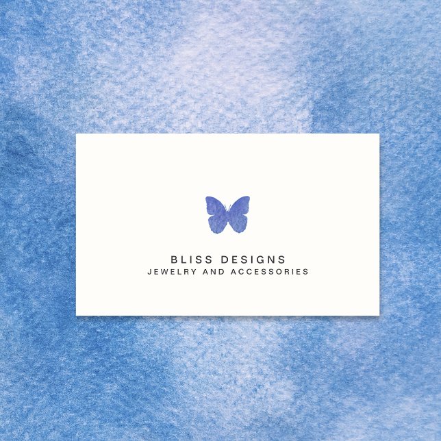 Navy Blue Watercolor Butterfly Logo Visitenkarte (Von Creator hochgeladen)