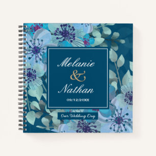 Navy Blue Watercolor Floral Elegante Wedding Guest Notizbuch
