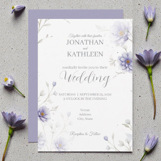 Navy Blue Watercolor Floral Wedding Invitation Einladung