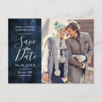 Navy Blue Watercolor Foto Save the Date