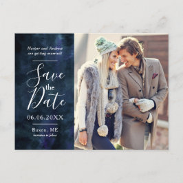 Navy Blue Watercolor Foto Save the Date Ankündigungspostkarte