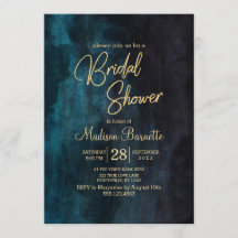 Navy Blue Watercolor Gold Bridal Dusche Einladung