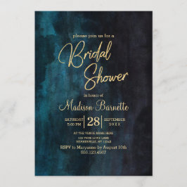 Navy Blue Watercolor Gold Bridal Dusche Einladung