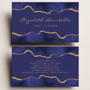 Navy Blue Watercolor Gold Foil Luxus Visitenkarte