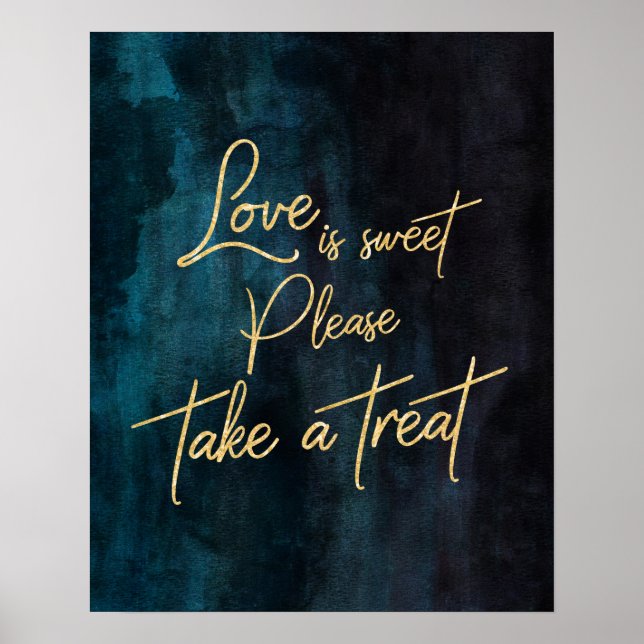 Navy Blue Watercolor & Gold Liebe ist Sweet Lecker Poster (Vorne)