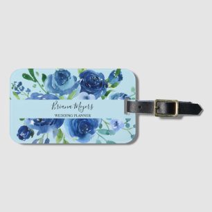 Navy Blue Watercolor Moderne Blumenschrift Gepäckanhänger