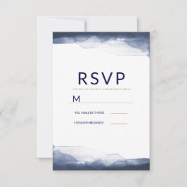 Navy Blue Watercolor Moderner Chic Wedding RSVP Karte