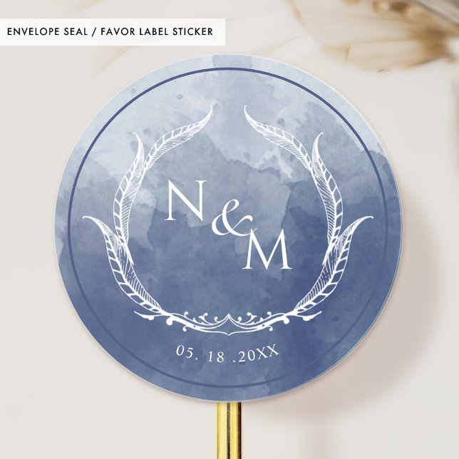 Navy Blue Watercolor Monogram Umschlag Aufkleber / (Von Creator hochgeladen)