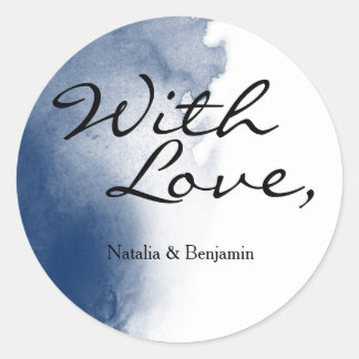 Navy Blue Watercolor Pinselstrich-Kartenaufkleber Runder Aufkleber