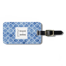 Navy Blue Watercolor Quatrefolienmuster Monogramm