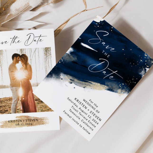 Navy Blue Watercolor Save the Date Einladung (Von Creator hochgeladen)