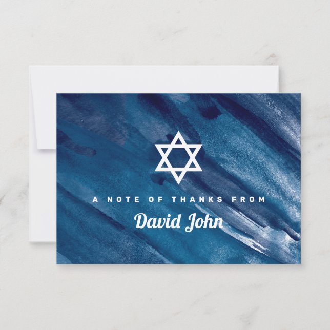 Navy Blue Watercolor Star von David Bar Mitzvah Dankeskarte (Vorderseite)