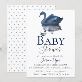 Navy Blue Watercolor Swan Baby Shower Einladung