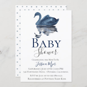 Navy Blue Watercolor Swan Baby Shower Einladung