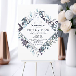 Navy Blue Watercolor Taufe Christening Boy Einladung