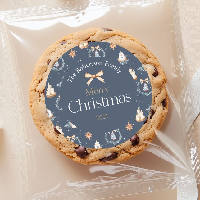 Navy Blue Watercolor Weihnachtsaufkleber Runder Aufkleber (Von Creator hochgeladen)