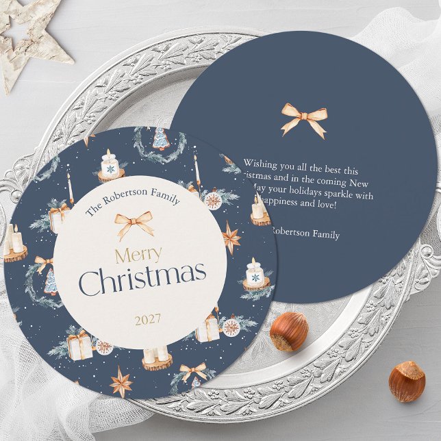 Navy Blue Watercolor Weihnachtskarte Einladung (Von Creator hochgeladen)