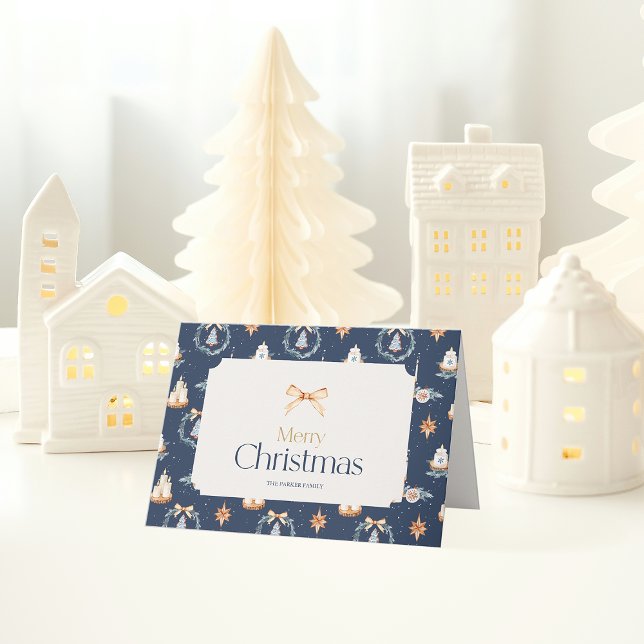 Navy Blue Watercolor Weihnachtskarte Karte (Von Creator hochgeladen)